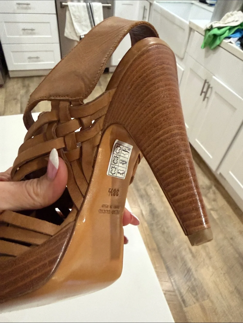Barneys co-op Tan Woven Leather High Heel Sandals